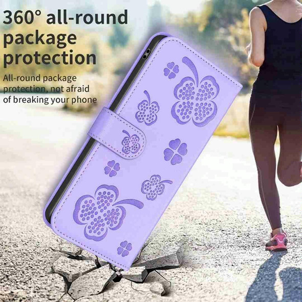 For OPPO A94 4G / Reno5 F / F19 Pro Four-leaf Embossed Leatherette Phone Case(Purple)