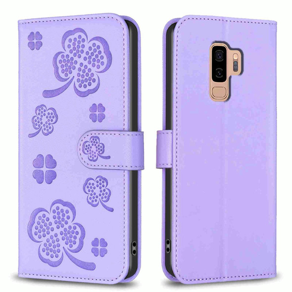 For Samsung Galaxy S9+ Four-leaf Embossed Leatherette Phone Case(Purple)