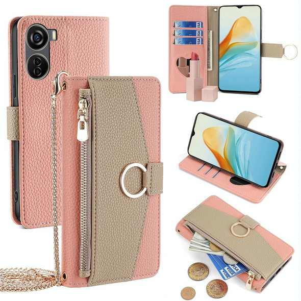 For ZTE Axon 40 Lite 4G Crossbody Litchi Texture Leather Phone Case(Pink)