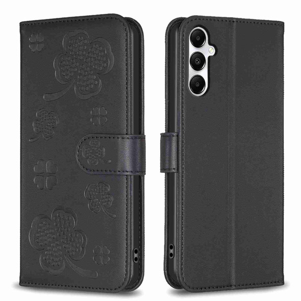 For Samsung Galaxy A05s Four-leaf Embossed Leatherette Phone Case(Black)