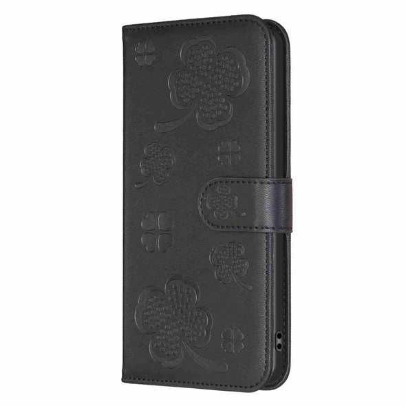 For Samsung Galaxy A33 Four-leaf Embossed Leatherette Phone Case(Black)