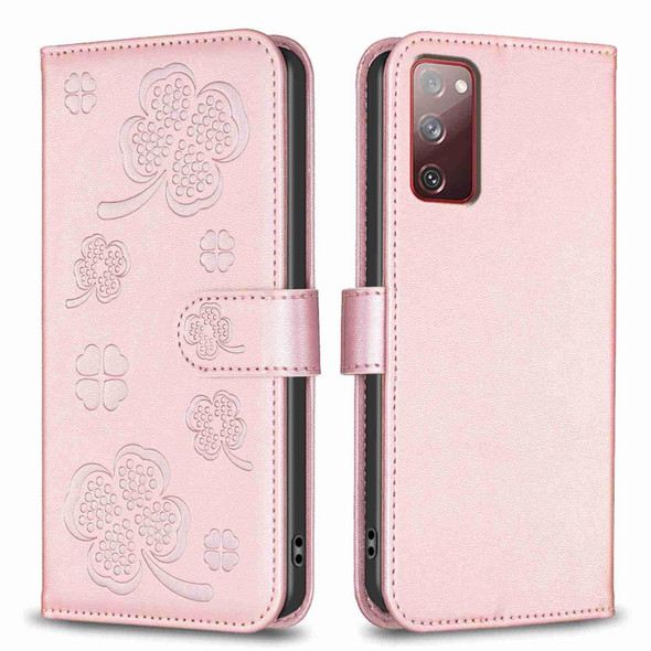 For Samsung Galaxy S20 FE Four-leaf Embossed Leatherette Phone Case(Pink)