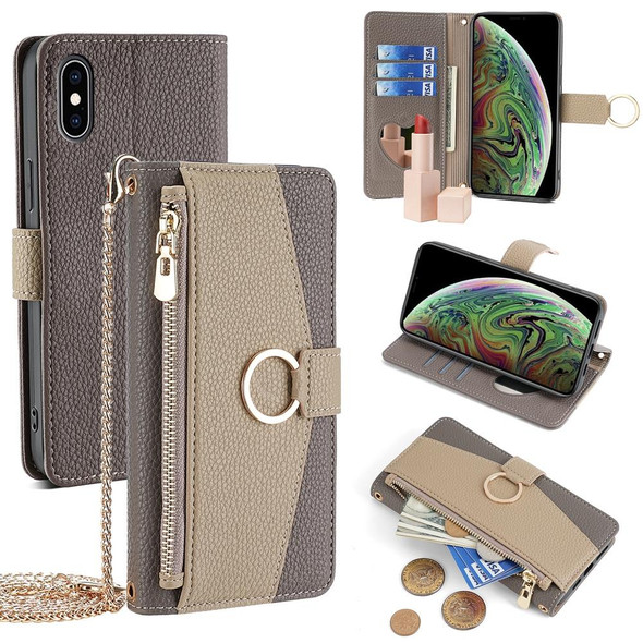 For iPhone XS Max Crossbody Litchi Texture Leatherette Phone Case(Grey)