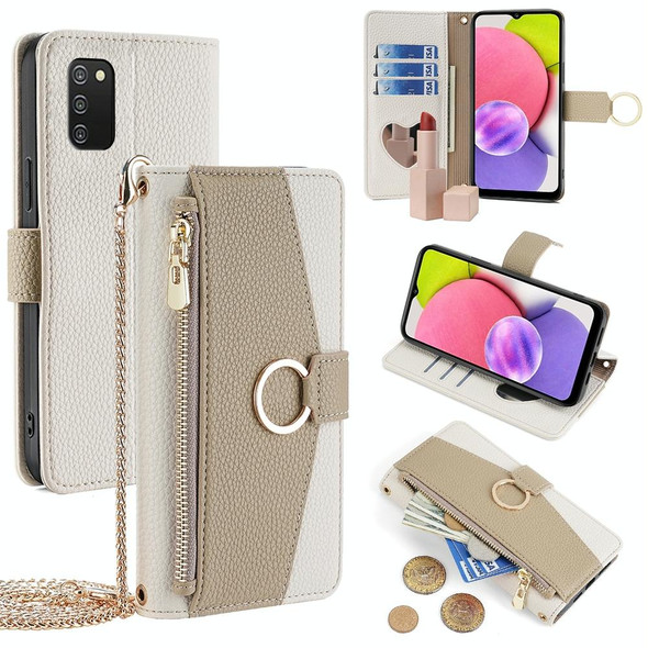 For Samsung Galaxy A03s Crossbody Litchi Texture Leatherette Phone Case(White)