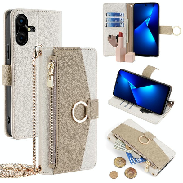 For Tecno Pova Neo 3 Crossbody Litchi Texture Leatherette Phone Case(White)