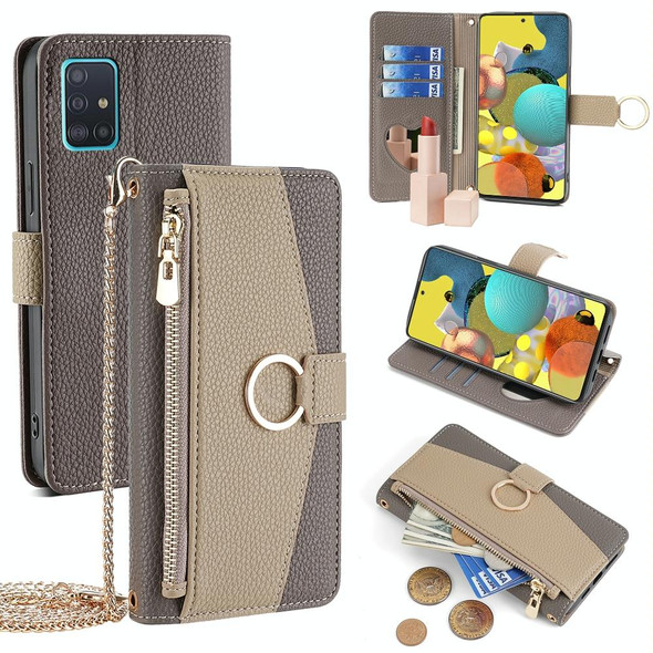 For Samsung Galaxy A51 Crossbody Litchi Texture Leatherette Phone Case(Grey)