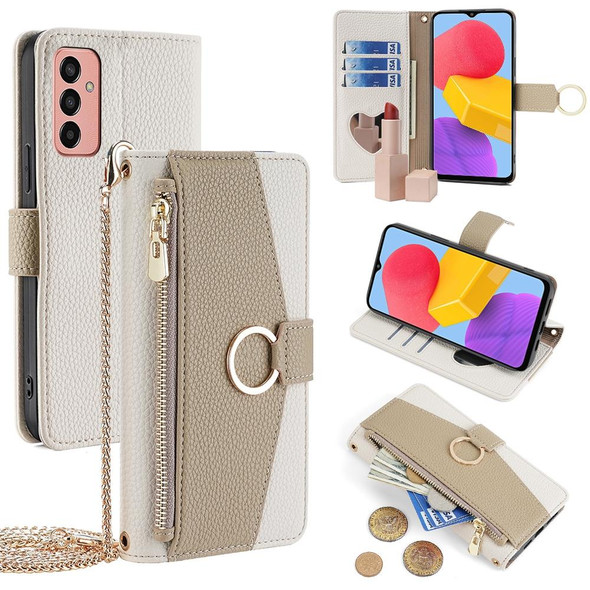 For Samsung Galaxy M13 Crossbody Litchi Texture Leatherette Phone Case(White)