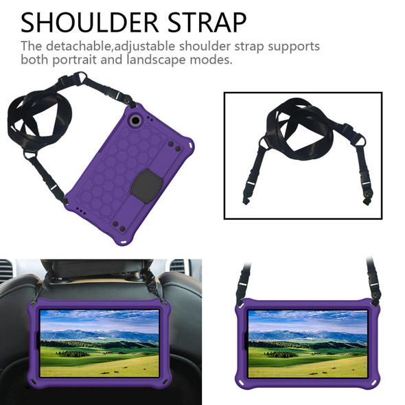 For Alcatel Joy Tab2 2020 / 3T 8.0 Honeycomb EVA Hybrid PC Tablet Case with Strap(Purple+Black)