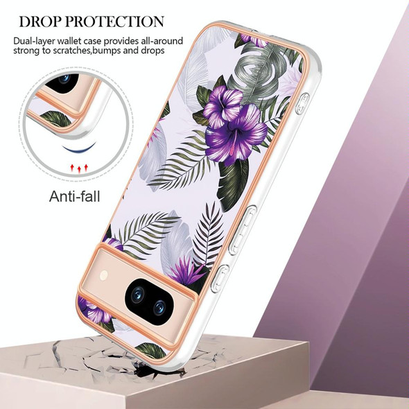 For Google Pixel 8a Electroplating IMD TPU Phone Case(Purple Flower)