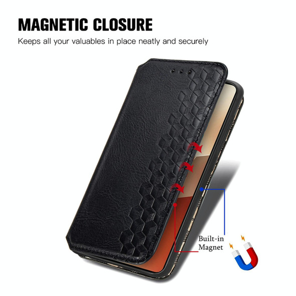 For Xiaomi Redmi Note 13 Cubic Grid Pressed Magnetic Leather Phone Case(Black)