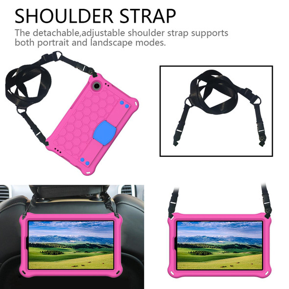 For Alcatel Joy Tab2 2020 / 3T 8.0 Honeycomb EVA Hybrid PC Tablet Case with Strap(Rose Red+Blue)