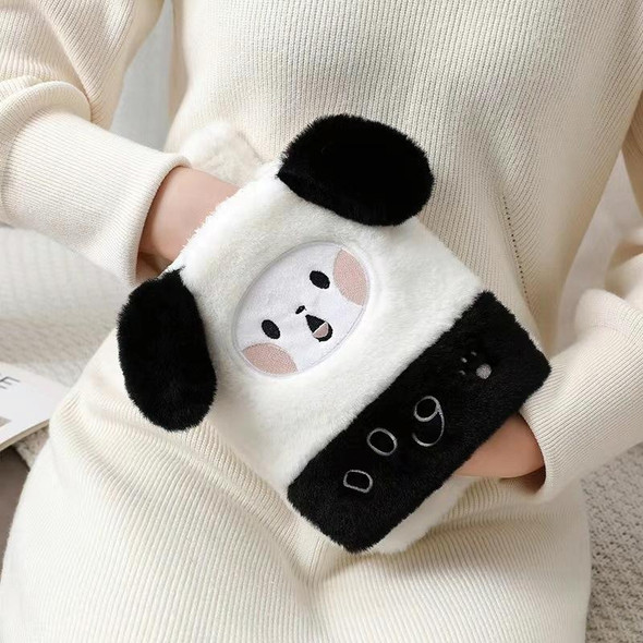 1L Hot Water Bag Dual Hands Plush Cute Hand Warmer, Style: Black and White Puppy 