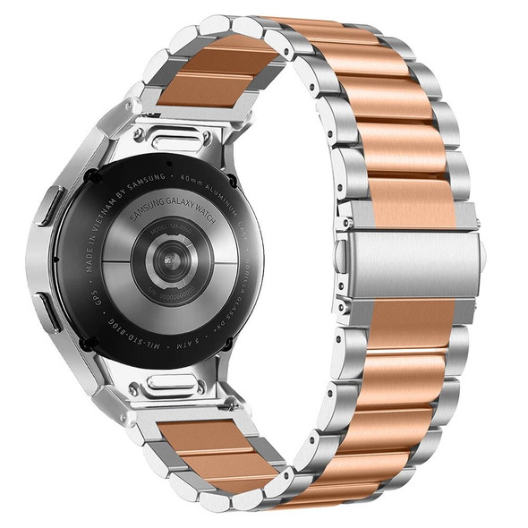 For Samsung Galaxy Watch 6 Quick Release Button Three-bead Stainless Steel Watch Band(Silver Rose Gold)