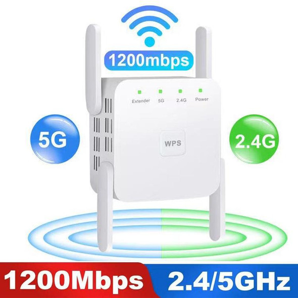 1200Mbps 2.4G / 5G WiFi Extender Booster Repeater Supports Ethernet Port White EU Plug