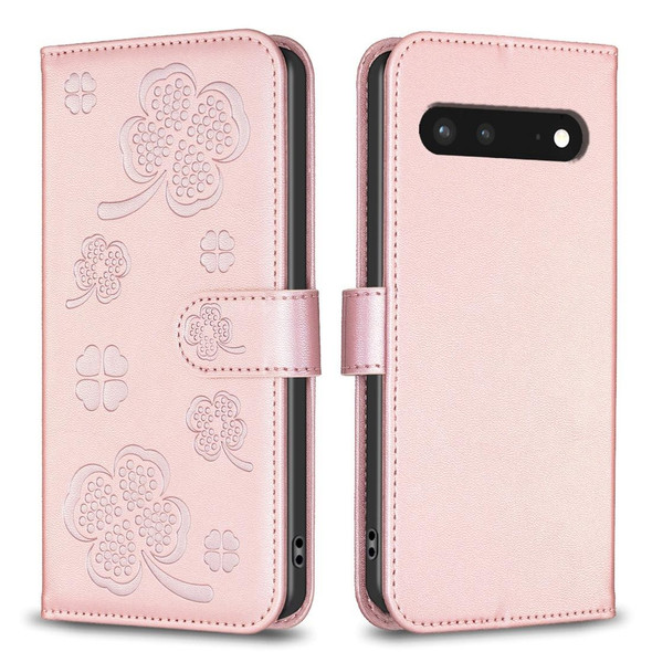 For Google Pixel 7 Four-leaf Embossed Leatherette Phone Case(Pink)