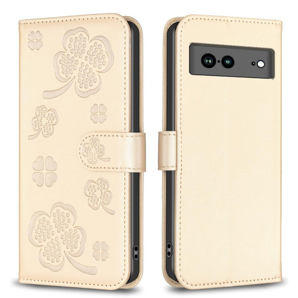 For Google Pixel 7a Four-leaf Embossed Leatherette Phone Case(Gold)