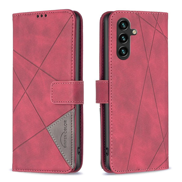 For Samsung Galaxy A55 Magnetic Buckle Rhombus Texture Leatherette Phone Case(Red)