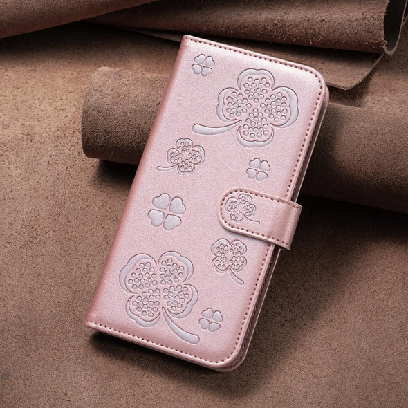 For Google Pixel 8 Four-leaf Embossed Leatherette Phone Case(Pink)