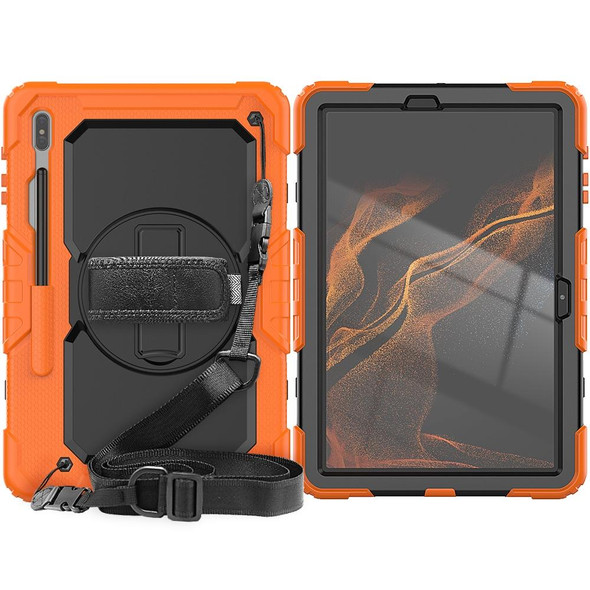 Samsung Galaxy Tab S8+ 12.4 inch SM-X800 Silicone + PC Tablet Case with Shoulder Strap(Orange+Black)