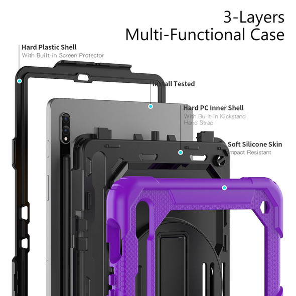 Samsung Galaxy Tab S8 11 inch SM-X700 Silicone + PC Tablet Case with Shoulder Strap(Purple+Black)