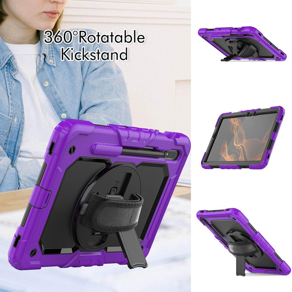 Samsung Galaxy Tab S8 11 inch SM-X700 Silicone + PC Tablet Case with Shoulder Strap(Purple+Black)