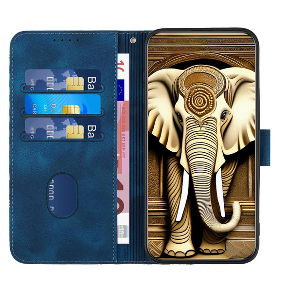 For OPPO A16 YX0060 Elephant Head Embossed Phone Leatherette Case with Lanyard(Royal Blue)