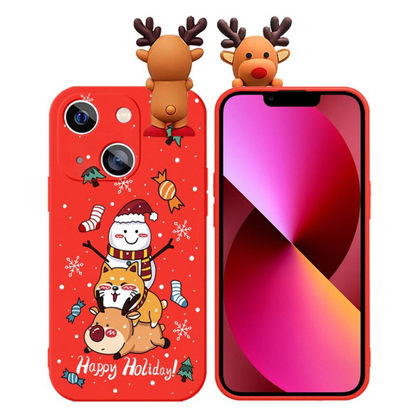 For iPhone 13 mini Colored Drawing Deer Relief Doll Soft TPU Phone Case(Snowman and Deer)