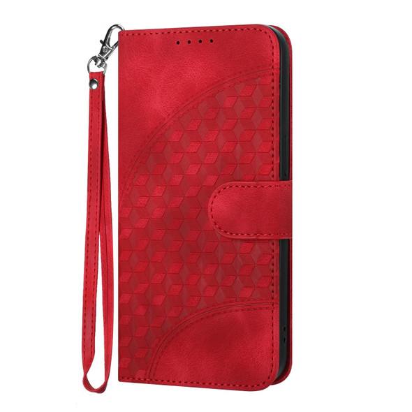 For OPPO A16 YX0060 Elephant Head Embossed Phone Leatherette Case with Lanyard(Red)