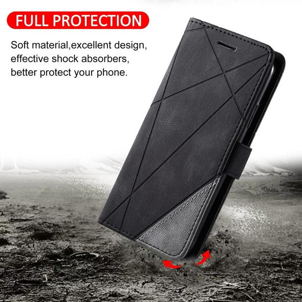 For Xiaomi Redmi 13C Skin Feel Splicing Leather Phone Case(Black)