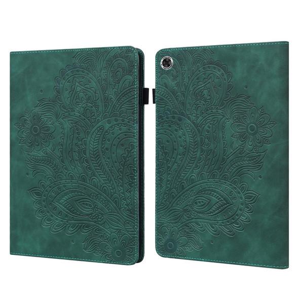 Samsung Galaxy Tab A8 10.5 2021 Peacock Embossed Pattern Leather Tablet Case(Green)