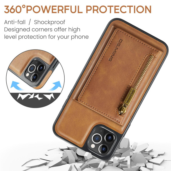 For iPhone 11 Pro Max DG.MING M5 Series Zip RFID Multi Card Detachable Leatherette Phone Case(Brown)