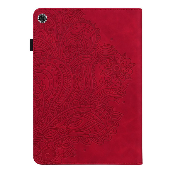 Samsung Galaxy Tab A8 10.5 2021 Peacock Embossed Pattern Leather Tablet Case(Red)