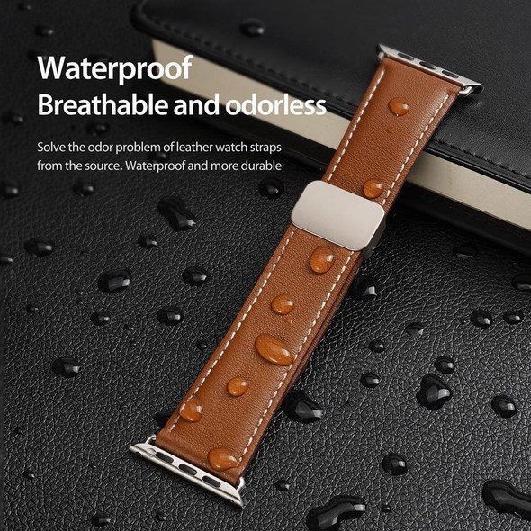 For Apple Watch SE 2022 44mm DUX DUCIS YA Series Magnetic Buckle Genuine Leatherette Watch Band(Brown)