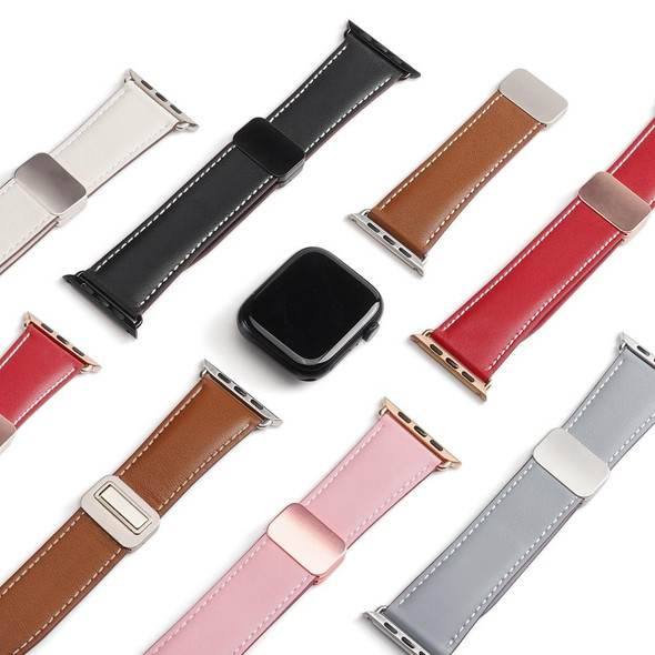 For Apple Watch Series 8 45mm DUX DUCIS YA Series Magnetic Buckle Genuine Leatherette Watch Band(Pink)