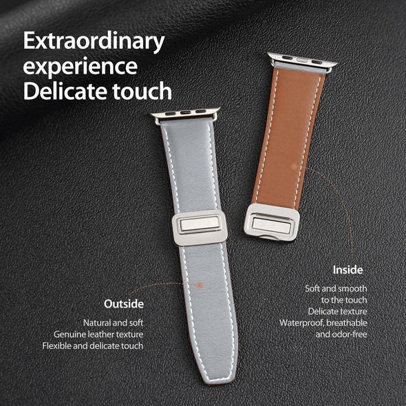 For Apple Watch SE 2022 44mm DUX DUCIS YA Series Magnetic Buckle Genuine Leatherette Watch Band(Grey)