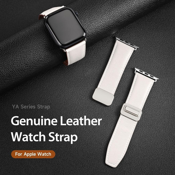 For Apple Watch SE 2022 44mm DUX DUCIS YA Series Magnetic Buckle Genuine Leatherette Watch Band(White)