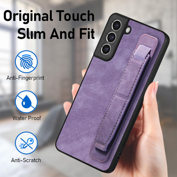 For Samsung Galaxy S21 FE 5G Retro Wristband Holder Leatherette Back Phone Case(Purple)