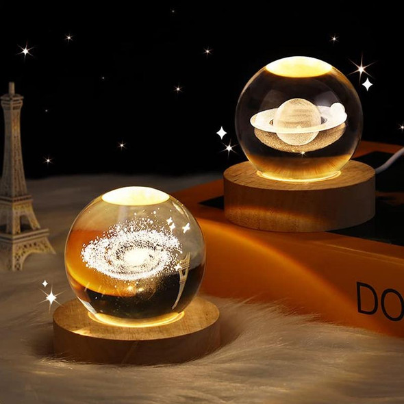 6cm With Warm Light Base 3D Laser Engraved Crystal Ball Night Light USB Glowing Glass Ball, Style: Moon