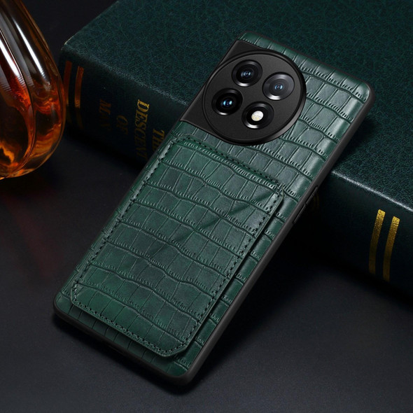 For OPPO K11x 5G / OnePlus Nord CE3 Lite Denior Imitation Crocodile Leatherette Back Phone Case with Holder(Green)