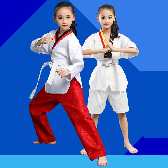 Taekwondo Clothing Child Adult Cotton Men And Women Taekwondo Training Uniforms, Size: 140(Pinoscience Red Pants)