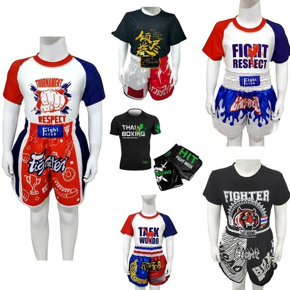 ZhuoAo Boxing Costumes Kids Sparring Fighting Shorts Muay Thai Free Fighting Tights Set, Style: FIGHT Red Blue(L)