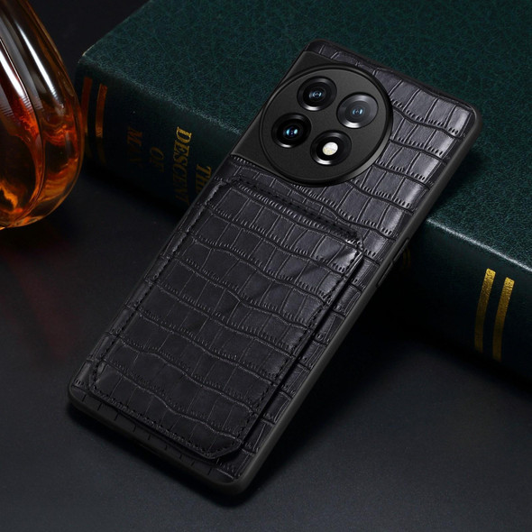 For OPPO K11 / OnePlus Nord CE3 5G Denior Imitation Crocodile Leatherette Back Phone Case with Holder(Black)
