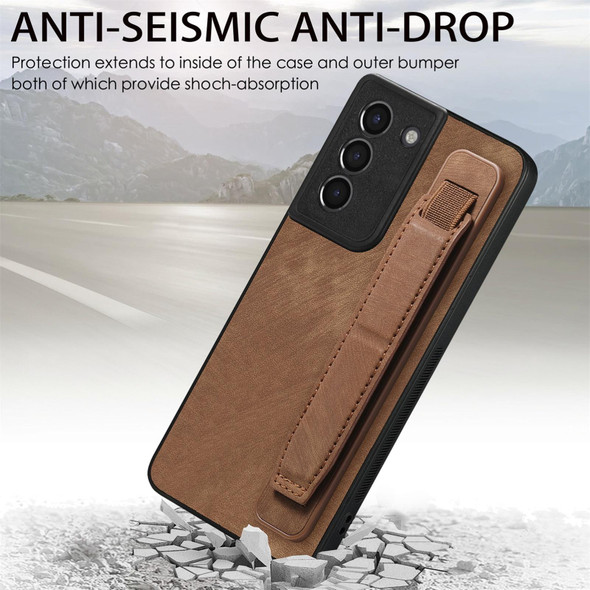 For Samsung Galaxy S21+ 5G Retro Wristband Holder Leatherette Back Phone Case(Brown)