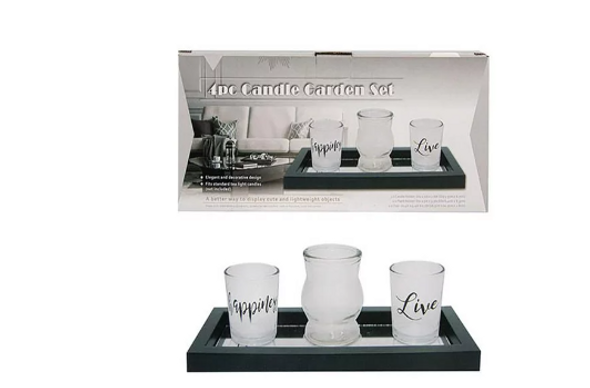Candle Holder Set 3 Piece With Tray