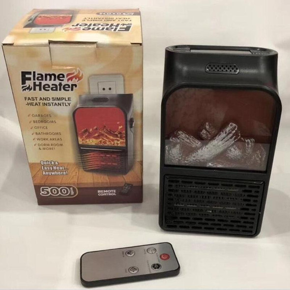 Flame Simulation Mini Portable Desktop Heater, Style:With Remote Control, Plug Type:US(Black)