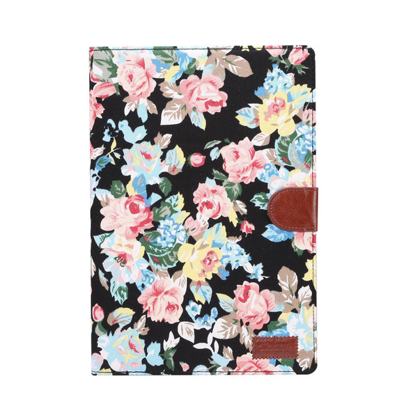 Samsung Galaxy Tab A8 10.5 2021 X200 / X205 Flower Cloth Leather Smart Tablet Case(Black)