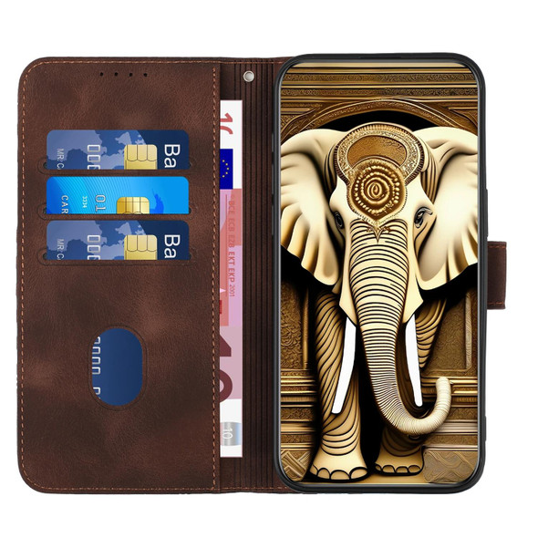 For Samsung Galaxy S21 Ultra 5G YX0060 Elephant Head Embossed Phone Leatherette Case with Lanyard(Coffee)