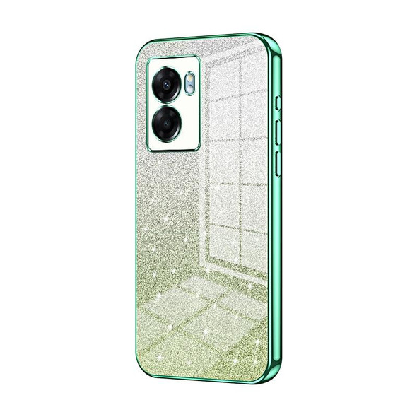 For OPPO A57 5G Gradient Glitter Powder Electroplated Phone Case(Green)