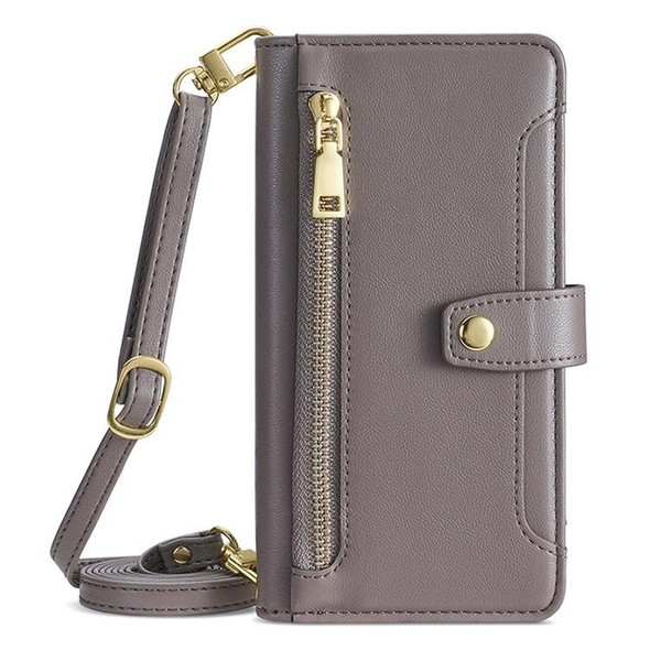 For Huawei Mate 60 Lite Sheep Texture Cross-body Zipper Wallet Leatherette Phone Case(Grey)