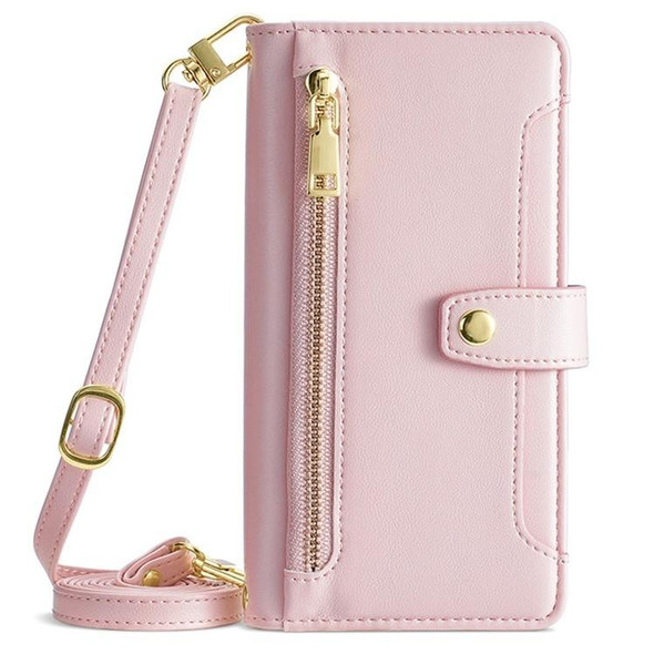 For Huawei Mate 60 Pro / Pro+ Lite Sheep Texture Cross-body Zipper Wallet Leatherette Phone Case(Pink)